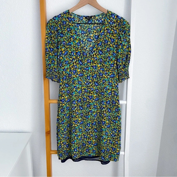 NWOT Rails Roma Mini Dress Abstract Garden Floral Green V-neck Puff Sleeves - Picture 4 of 13